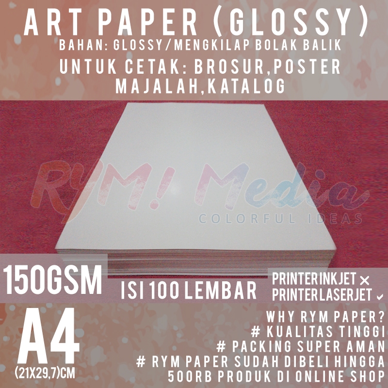 

InJO Art Paper 150 gsm A4 isi 100 Lembar / Kertas Bahan Brosur Mengkilap Glossy 150 gram