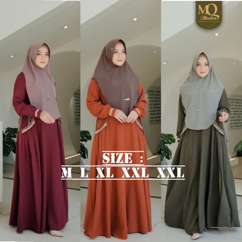 Gamis Qirani Series Set Hijab Syari Terbaru Cringkle Airflow Super Mewah Variasi Cantik Model terbar