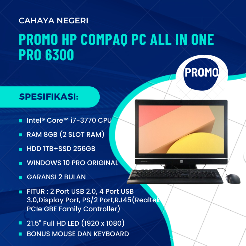 PROMO PC AIO DESKTOP HP Compaq All in One Pro 6300 INTEL CORE i7 RAM 8GB SSD 256GB + HARDISK 1000GB 