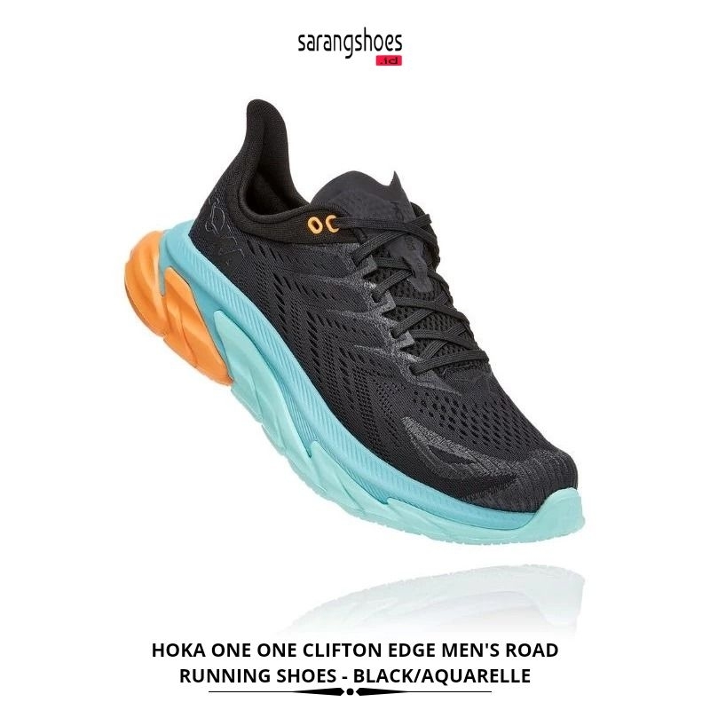 Hoka One One Clifton Edge Men's Road Running Shoes - Black / Aquarelle