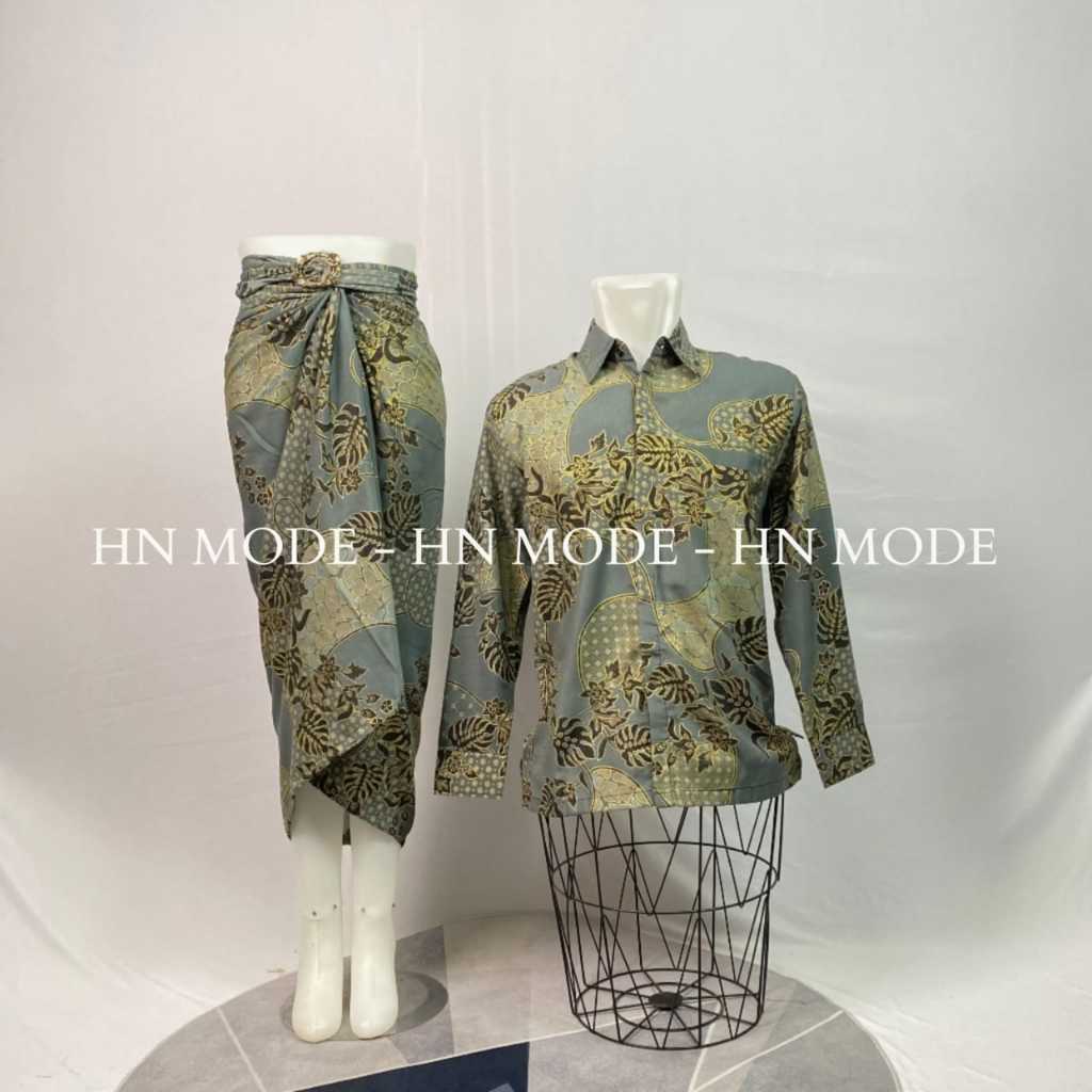 Naily kebaya - Couple kemeja batik pria lengan panjang mix rok lilit floral motif raharja / Baju bat