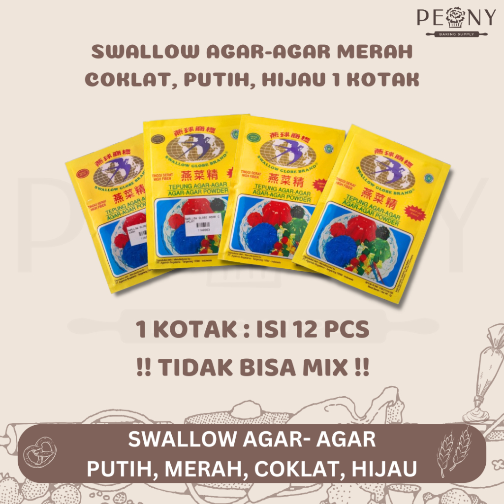 

SWALLOW AGAR-AGAR PUTIH, HIJAU, MERAH, COKLAT (KOTAK)