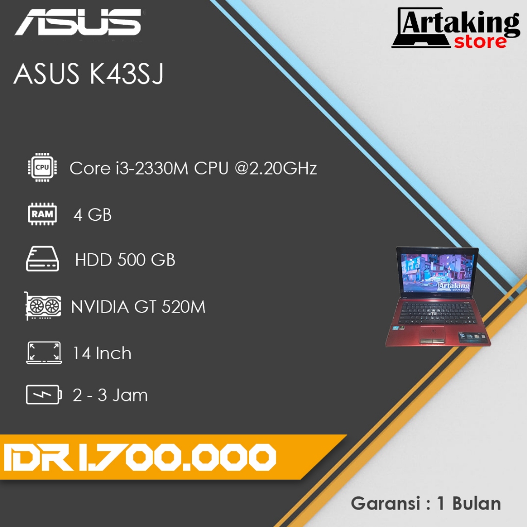 Laptop Gaming - Asus K43SJ Red - core i3 - Murmer