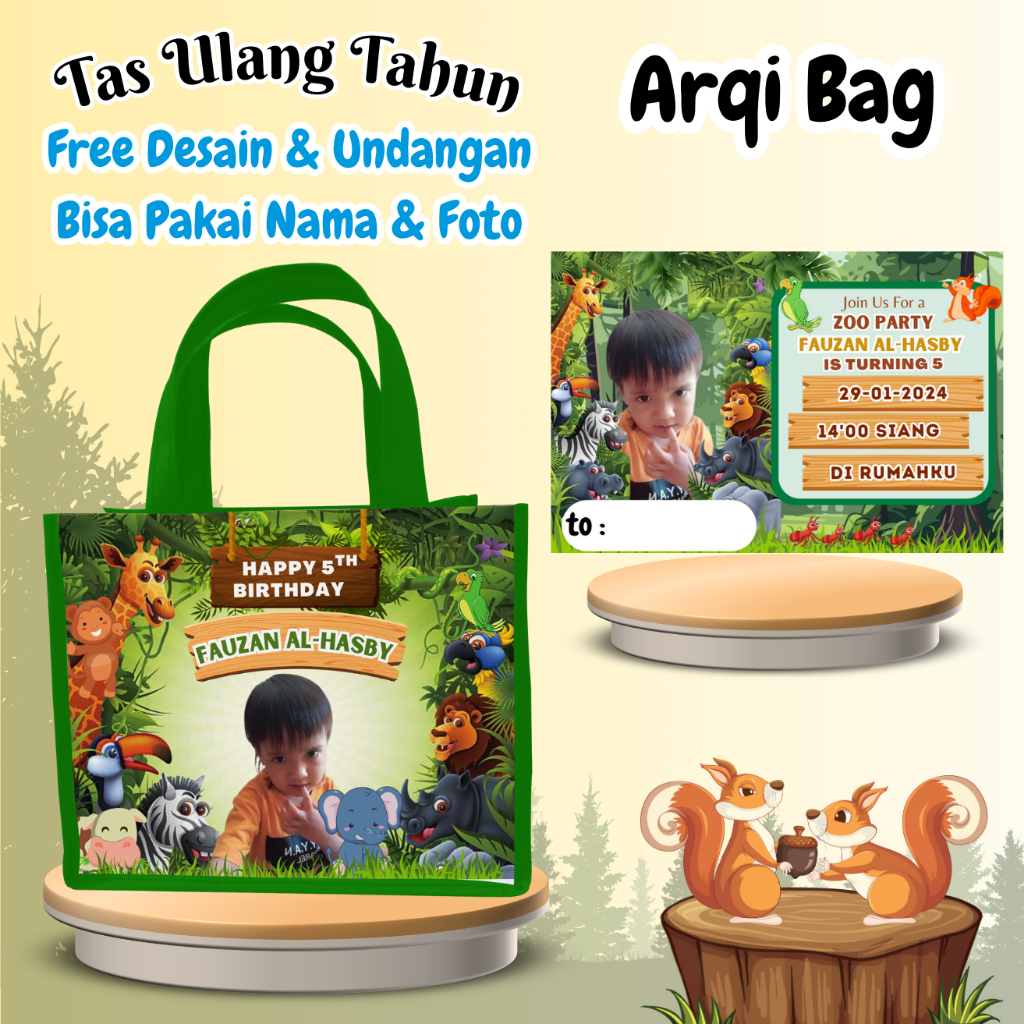 

50 Pcs Tas Ulang Tahun Anak Free Undangan Custom Foto Nama Goodie Bag