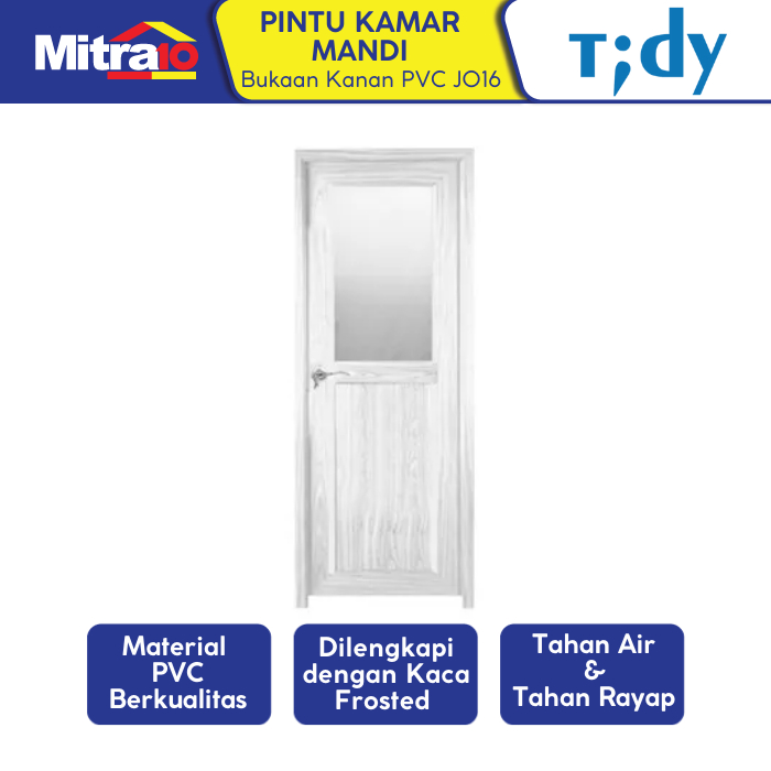 Tidy Pintu Kamar Mandi Pvc + Handle Bukaan Kanan PVC J016 71x195 Cm Putih