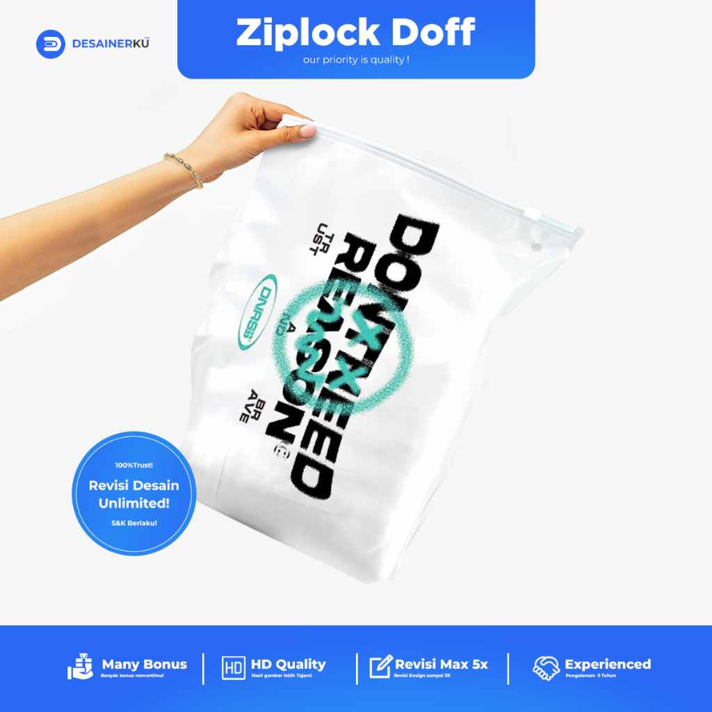 

Ziplock Doff (FREE DESIGN) /ziplock Bag / zipper bag custom / zipper sablon / ziplock Deskripsi Produk hijab/ zipper bag termurah / zipper bag murah / zipper bag ziplock/ zipper sablon/ zipper bag