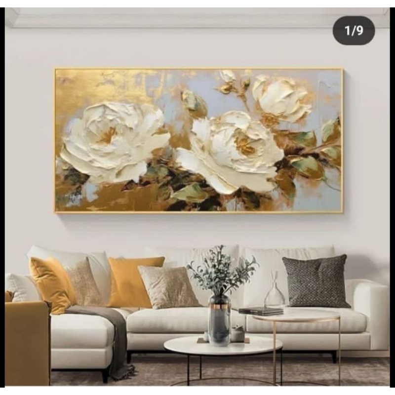 lukisan dinding bunga mawar hiasan dinding modern tekstur timbul