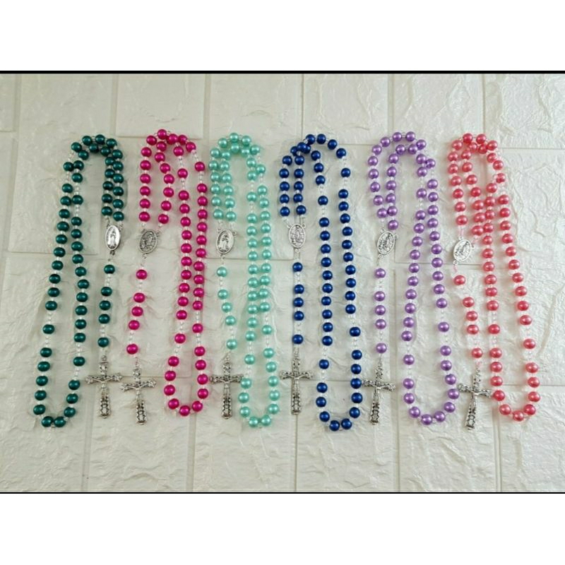 Rosario Mutiara Glass 8mm Kalung Rosario Katolik Souvenir Katolik