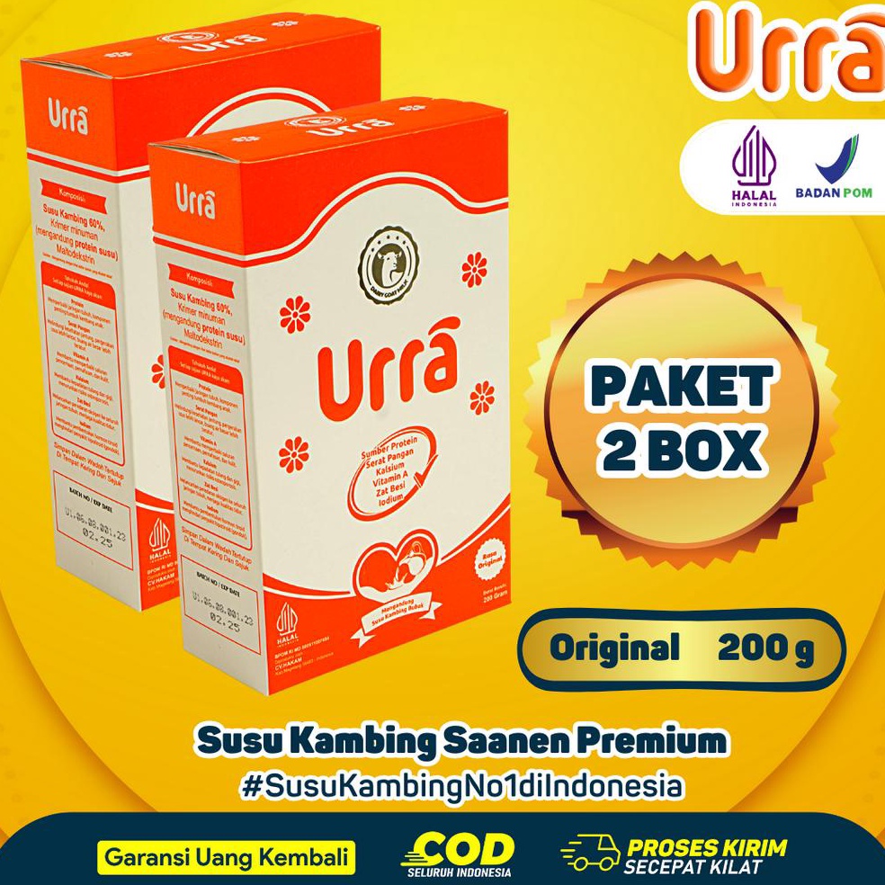 

KODE SBF251 PAKET 2 BOX SUSU URRA Susu Kambing Saanen Bubuk Premium Anti Prengus Sumber Protein Tinggi Nutrisi dan Kalsium 2gr Halal BPOM
