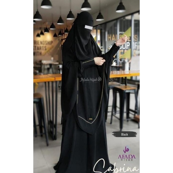 Kode WRE49 READY Sabrina Series Gamis Set Hijab Khimar Instan Syari Cadar Bandana Jetblack Afada Hij