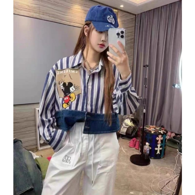 Kemeja wanita,kemeja korea, Kemeja Katun Mix Jeans , Atasan Wanita Import , Baju Wanita,Busui,#841A.