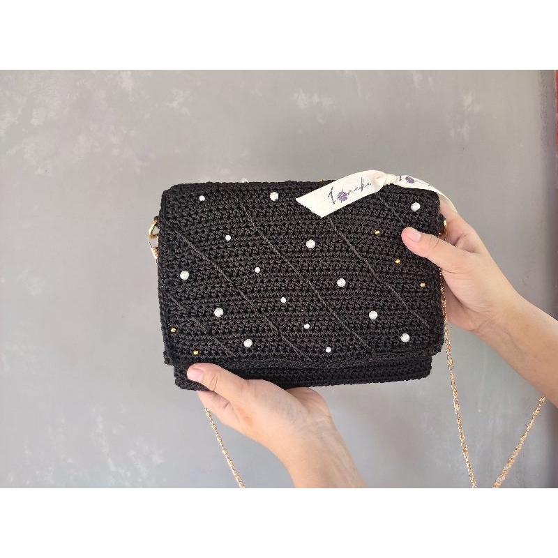 Handbag Rajut Mutiara/ Tas Rajut Handbag Hiasan Mutiara