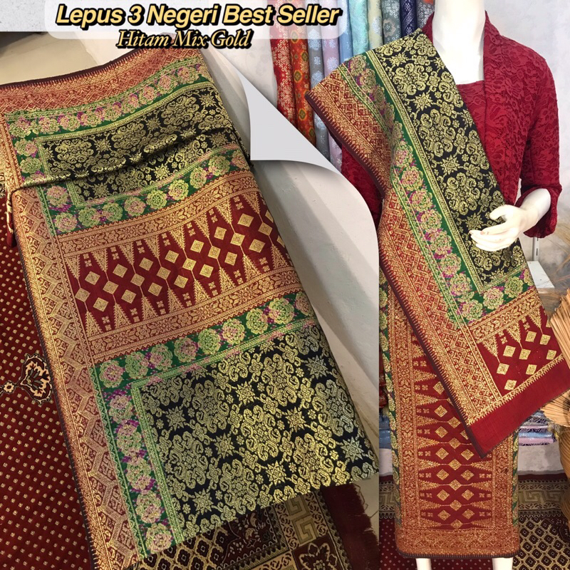 Songket Lepus 3 Negeri Best Seller Hitam Mix Gold-Asli Tenun Tangan Palembang (Ilham Songket)