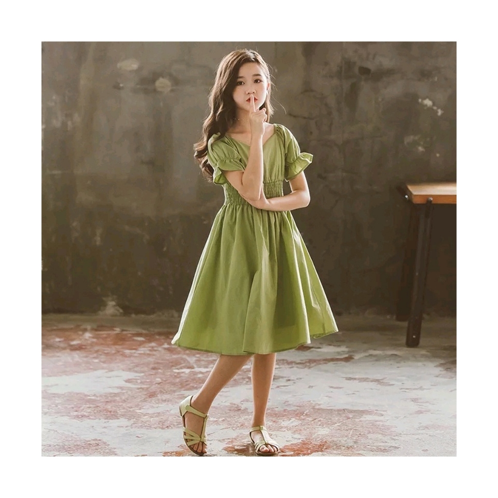 Natal Dress Midi Anak Sabrina Kerut Karnia Dress Smock Smok Pinggang Anak Usia 2 – 12 Tahun By MomKi