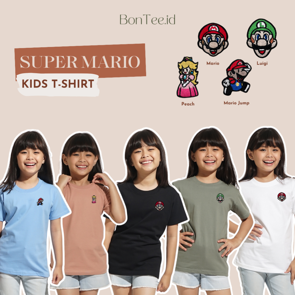 KIDS - SUPER MARIO EDITION - Baju Kaos Anak Kecil Atasan Bordir Patch Motif Mario Bros Lucu Premium 