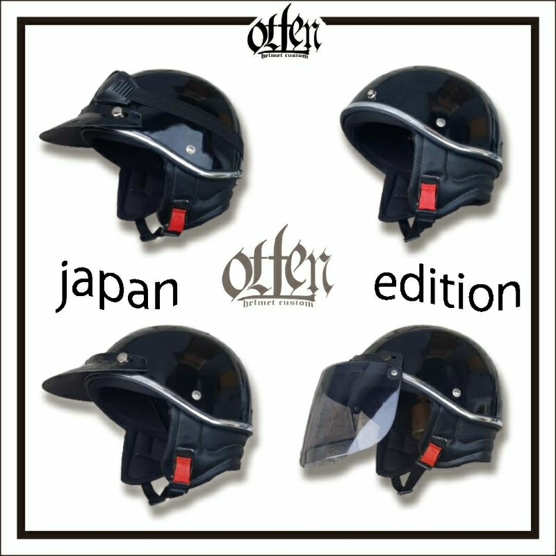 HELM CHIPS RETRO HITAM GLOSSY CUSTOM VINTAGE JAPAN STYLE