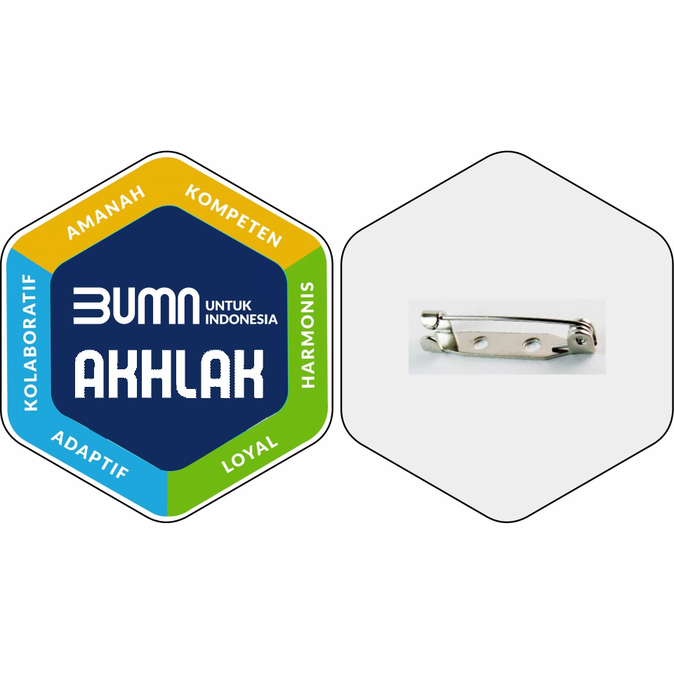 PIN BAJU AKRILIK LOGO AKHLAK BUMN UK. 4CM