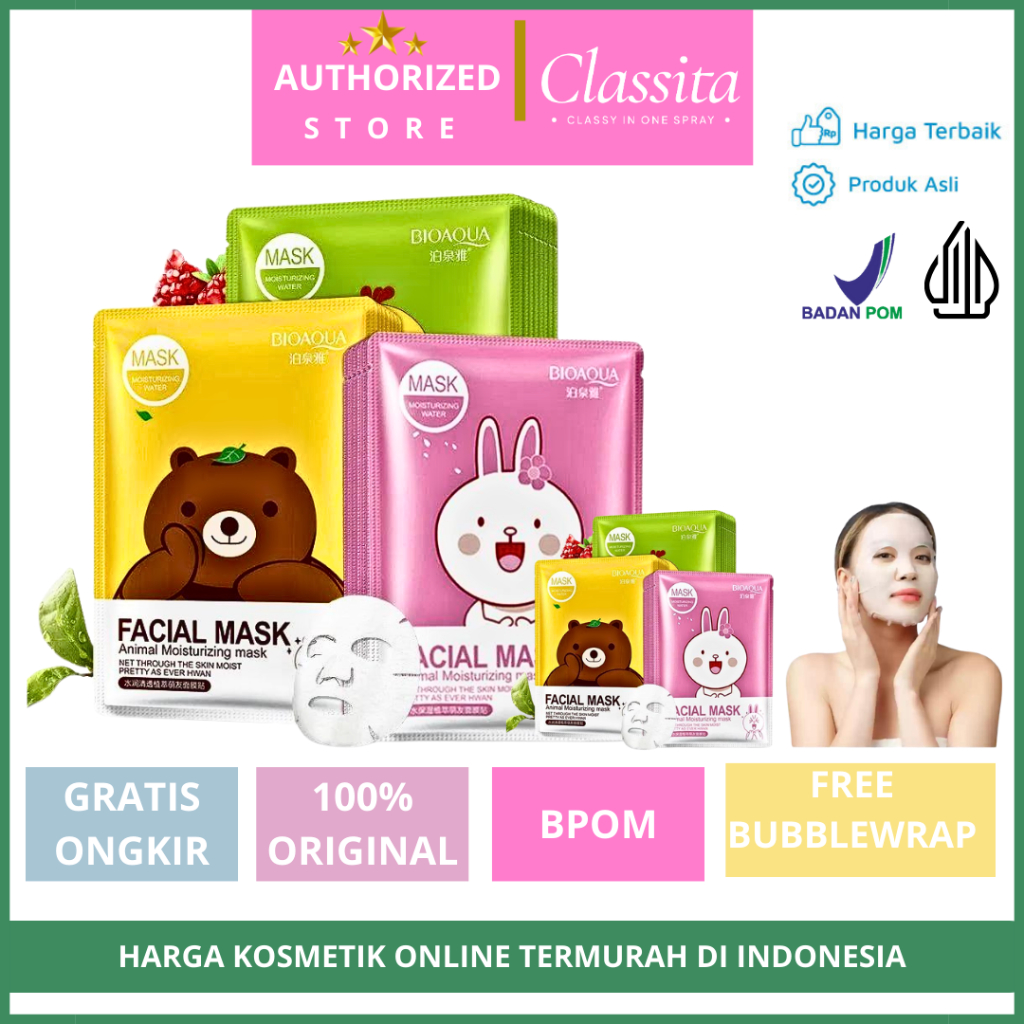 𝐂𝐋𝐀𝐒𝐒𝐈𝐓𝐀.𝐈𝐃 - Bioaqua Sheet Mask | Masker Bioaqua | Masker Muka Bioaqua | Masker Bioaqua Animal All 