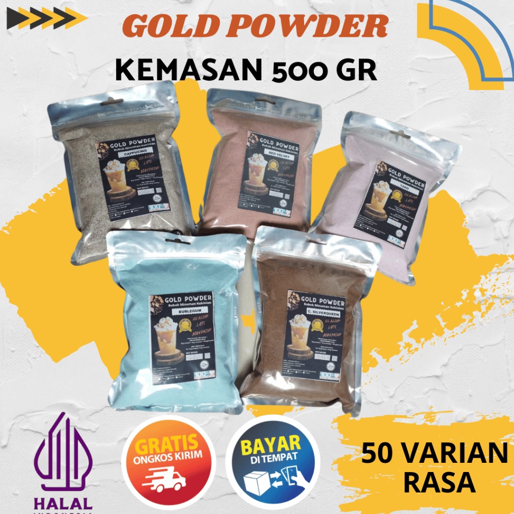 

Dskon GOLD Powder 5 g bubuk minuman premium Minuman Bubuk Instan serbuk minuman kekinian Boba Powder Drink Bubuk Boba Bubuk Aneka bubuk cappucino powder drink Bubuk Es Teh Aneka Semarang Jawa Tengah Halal HALAL 276