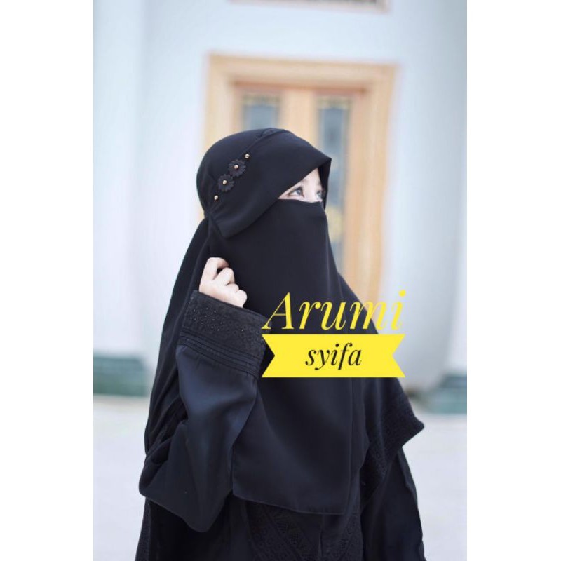 Cadar Niqab milaya Arumi Syifa/Niqab Cadar Poni Arumi hias bunga hana mutiara/ Cadar Milaya poni cer