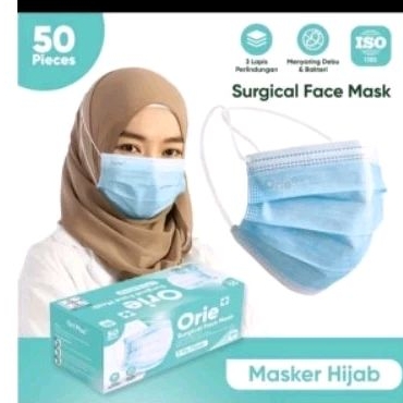 masker orie + masker segi empat HIJAB isi 50pcs/kotak masker wajah masker kesehatan