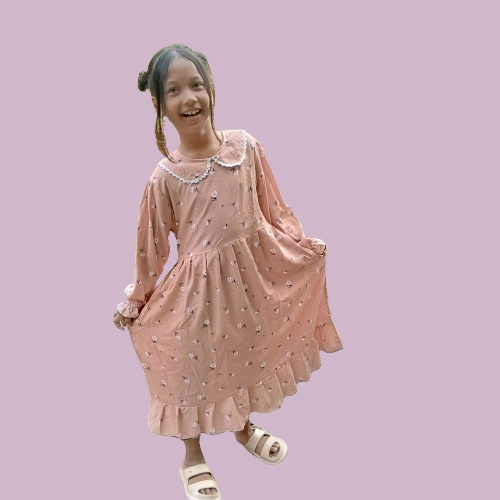 BAJU DRESS ANAK PEREMPUAN DASTER LENGAN PANJANG MOTIF BUNGA DAISY KAIN RAYON UNTUK USIA 1-12 TAHUN