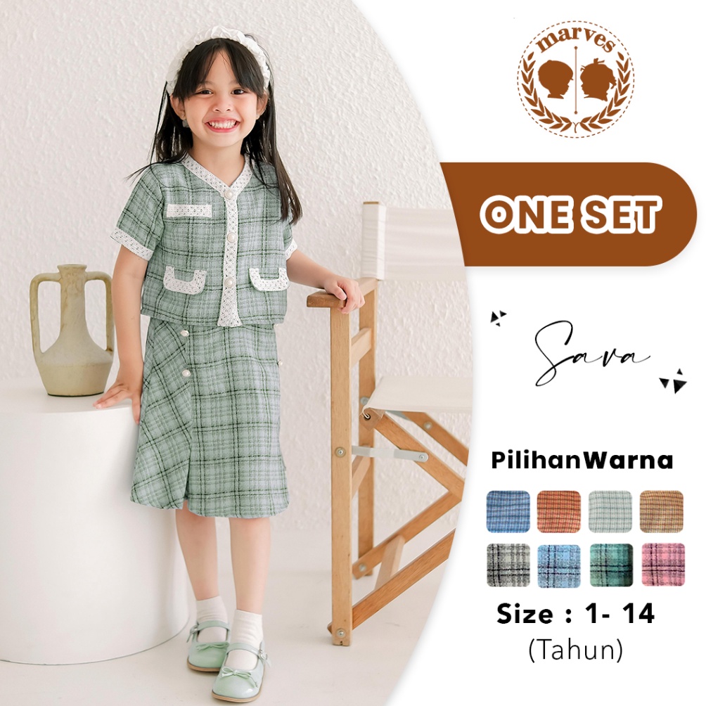 T57 Setelan Dress One Set Baju Anak Perempuan Korean Style Bahan Tweed Wool Lengan Pendek Usia 2 Hin