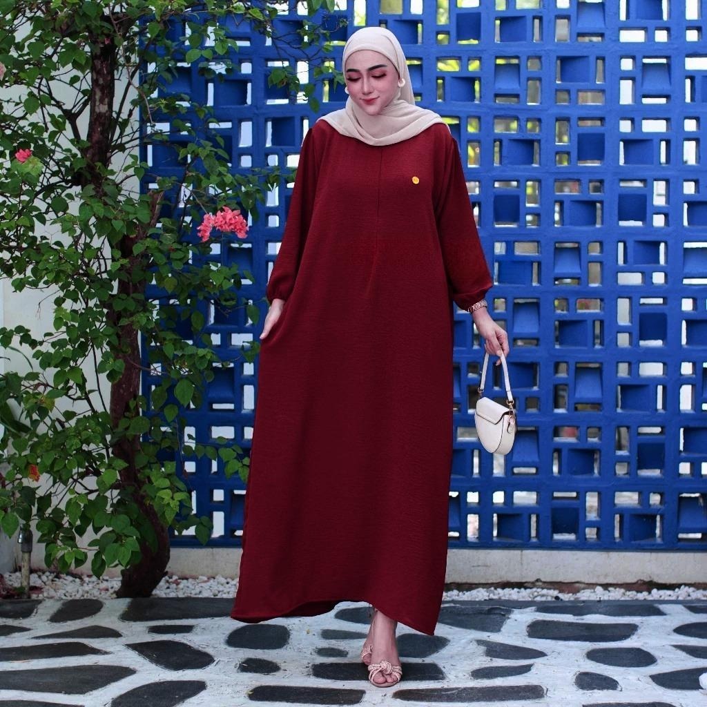 UMMA Fashion - Gamis Cringkle Airflow Baju Muslim Polos Fathia Maxy Long Dress Daster Wanita Dewasa 