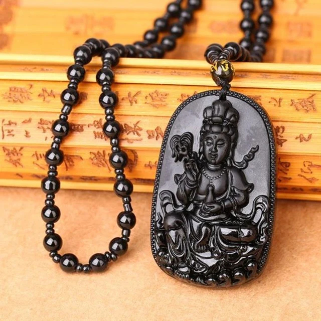Kalung Ukir Kwan Im Guan Yim Kuan Im KwanIm / Kalung Liontin Dewi Welas Asih Black Tali Manik Manik
