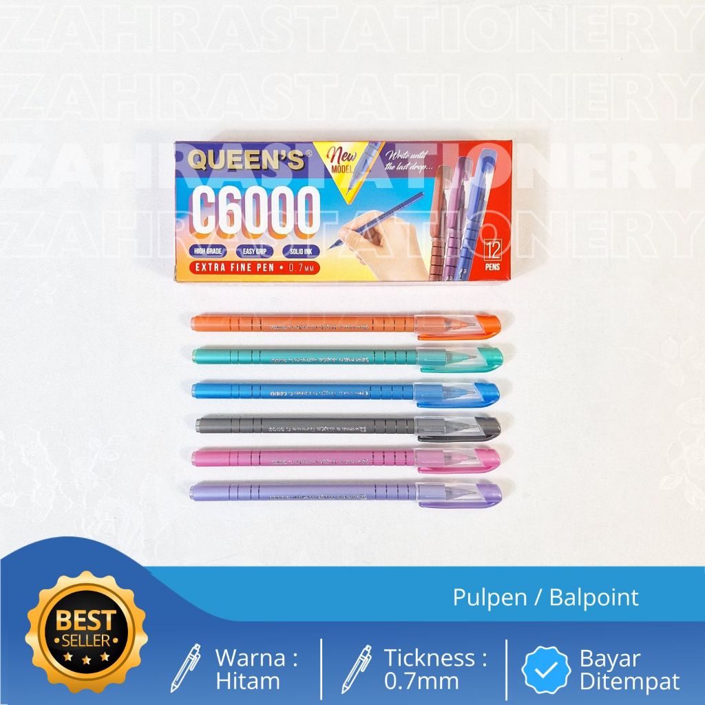 

Queen's Pulpen / Ballpoint C6000 Extra Fine Pen Tinta Hitam Tip 0.7mm