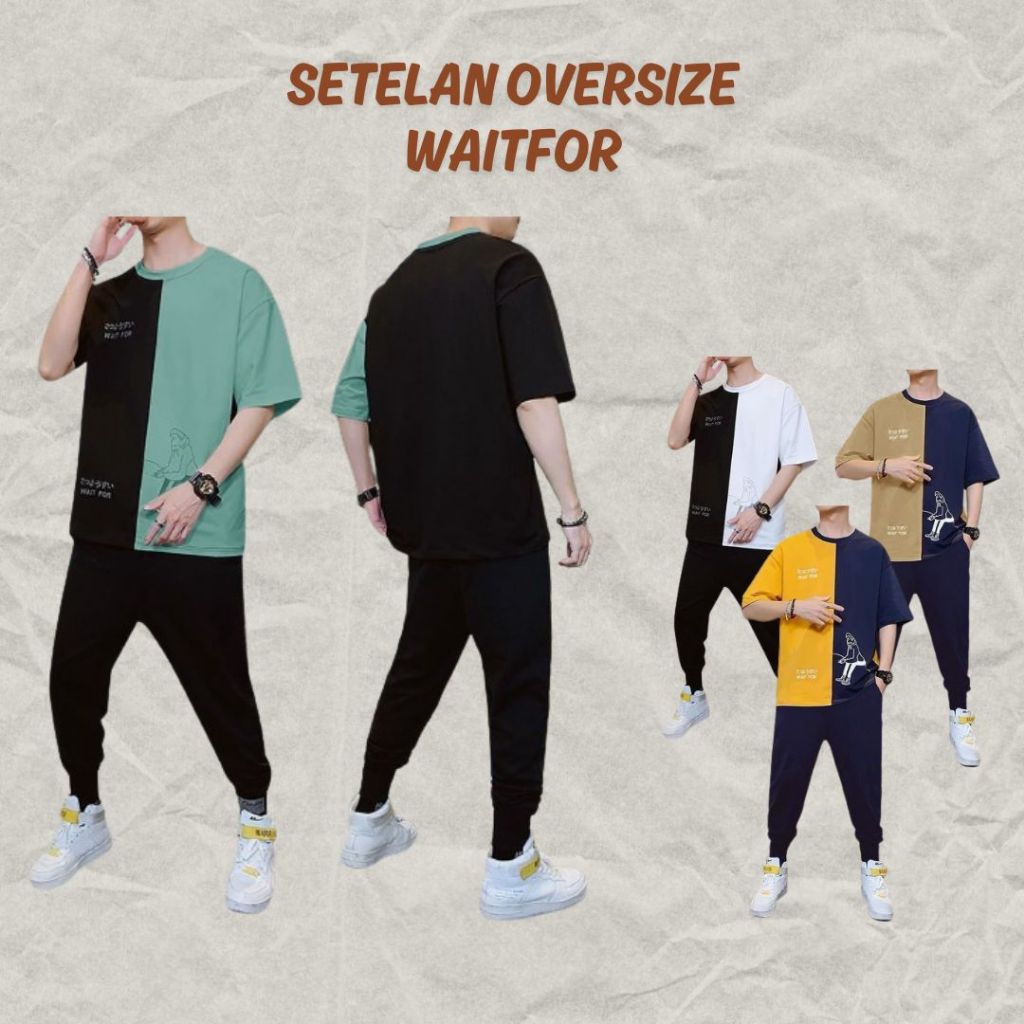 SETELAN OVERSIZE WAITFOR COWOK LENGAN PENDEK CELANA PANJANG PRIA BAJU DISTRO