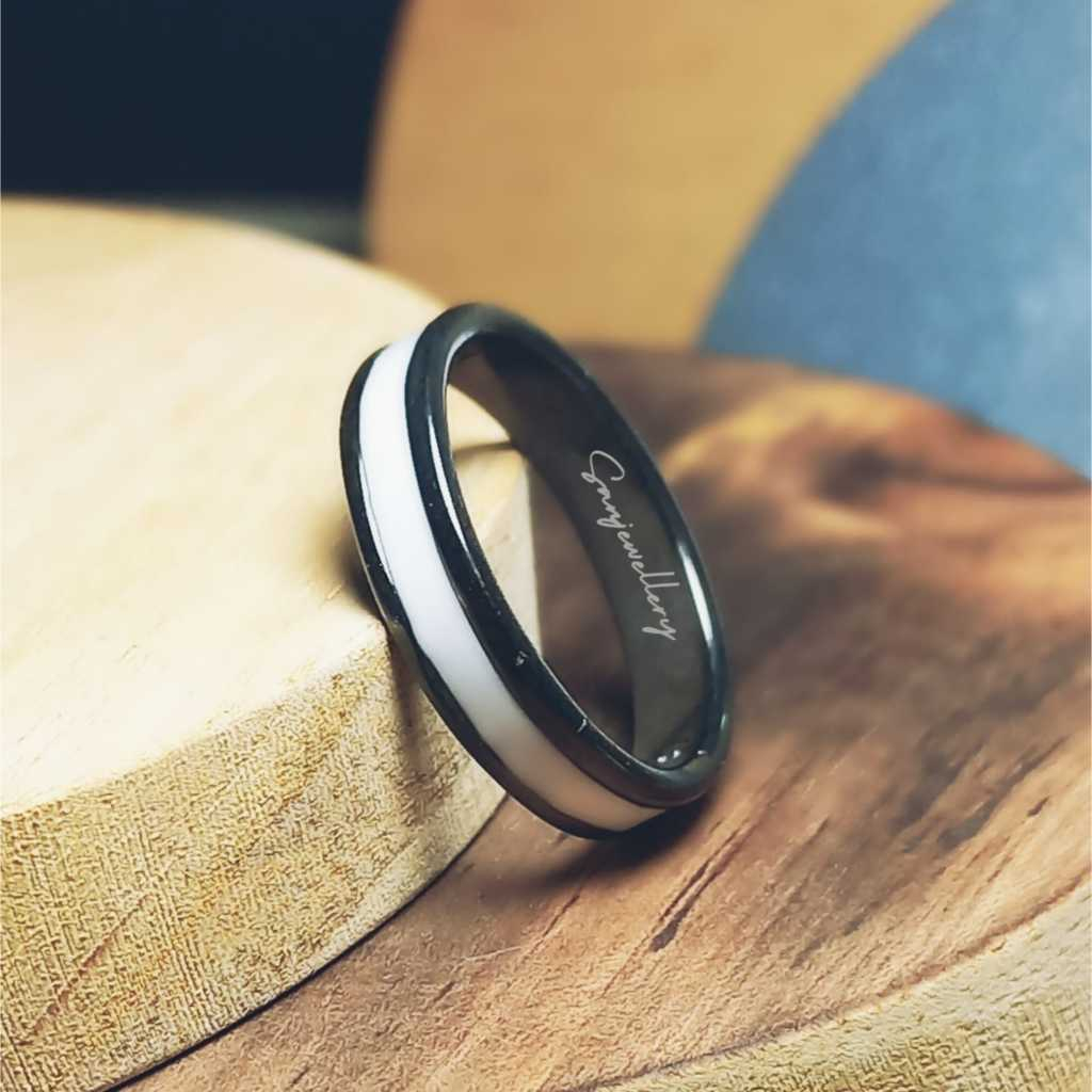Cincin nikah pria hitam palladium platinum perak emas kawin tunangan 296