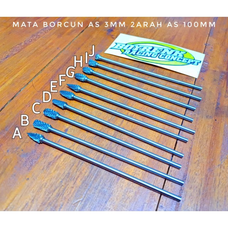 MATA BOR TUNER CUNER KIKIR UKIR AS 3MM KEPALA 6MM PANJANG AS 100MM ALAT PORTING METAL PORTING BAJA D
