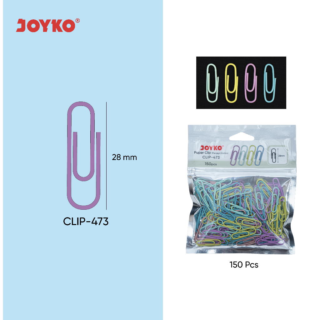 

1 PAK / 150 Pcs Paper Clip Penjepit Kertas Joyko CLIP-473 Bright Color