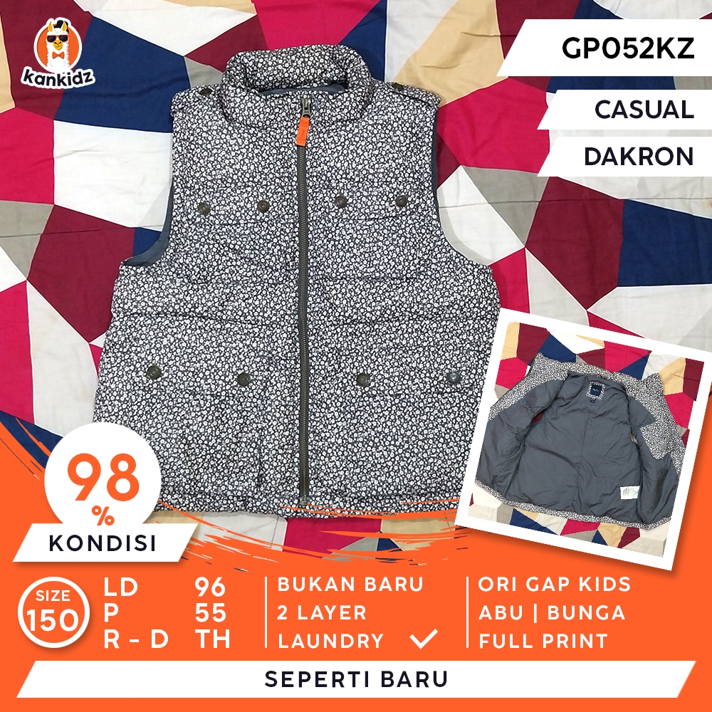SIAP PAKAI | Vest Rompi GAP Kids | Abu Full Print Bunga Size 150