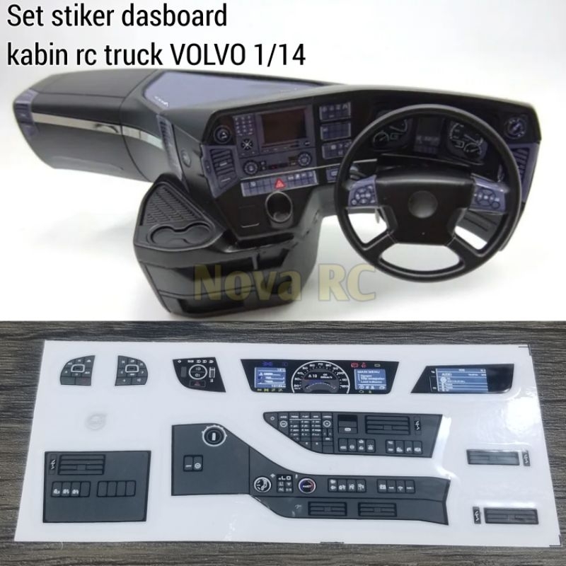Set stiker dashboard kemudi untuk kabin shell jdm 1/14 VOLVO rc truck