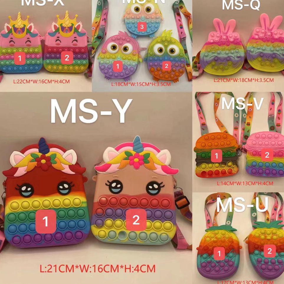 Grosir GROSIR JUMBO BESAR TAS ANAK POPIT JELLY  TAS POP IT ANAK SELEMPANG UNICORN  TAS POP IT ANAK J