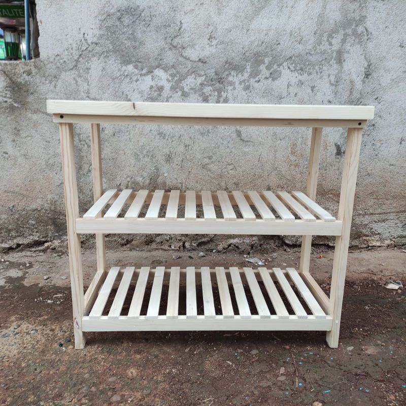 Wooden shelf 80 Rak serbaguna Rak Sepatu sandal Rak kayu 3 tingkat Rak hiasan Rak akuarium Rak kompo