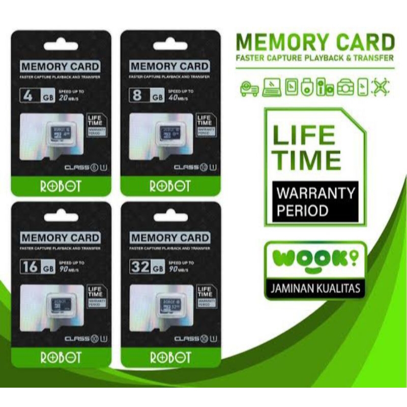 Kartu Memori HP Memori card Micro SD Robot 4GB 8GB 16GB Memory Card  Original Bergaransi Resmi