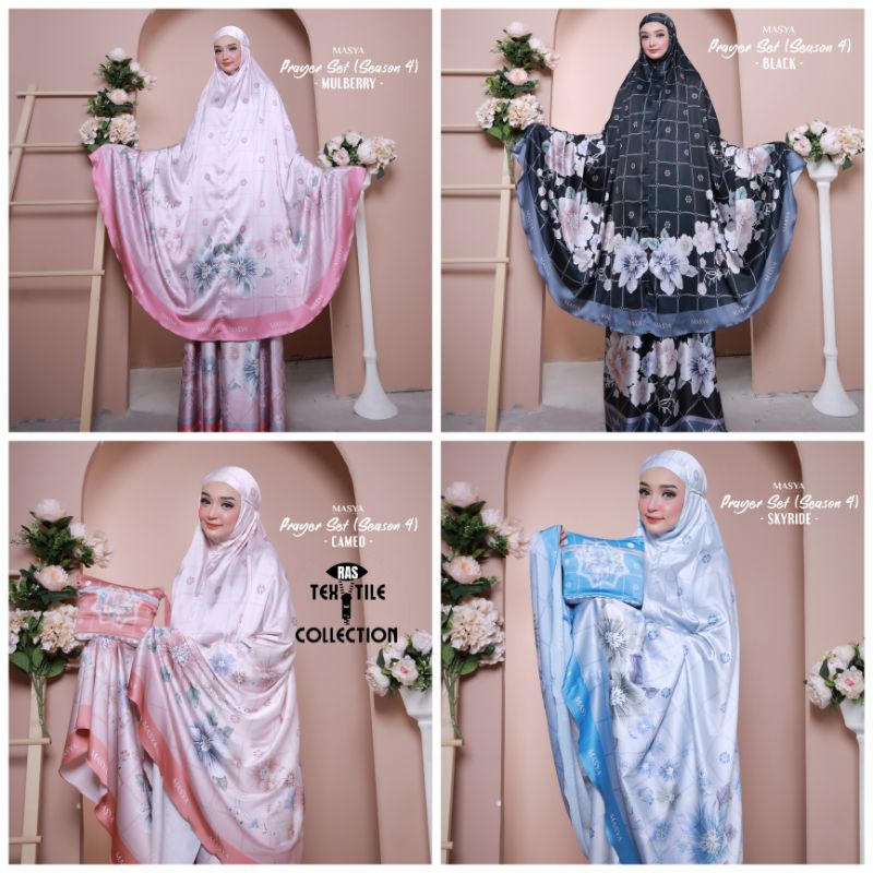 Mukena Mukenah Mewah Prayer Set Armani Silk Warna Hitam - Pink - Ungu - Biru Muda - Coklat - Olive -