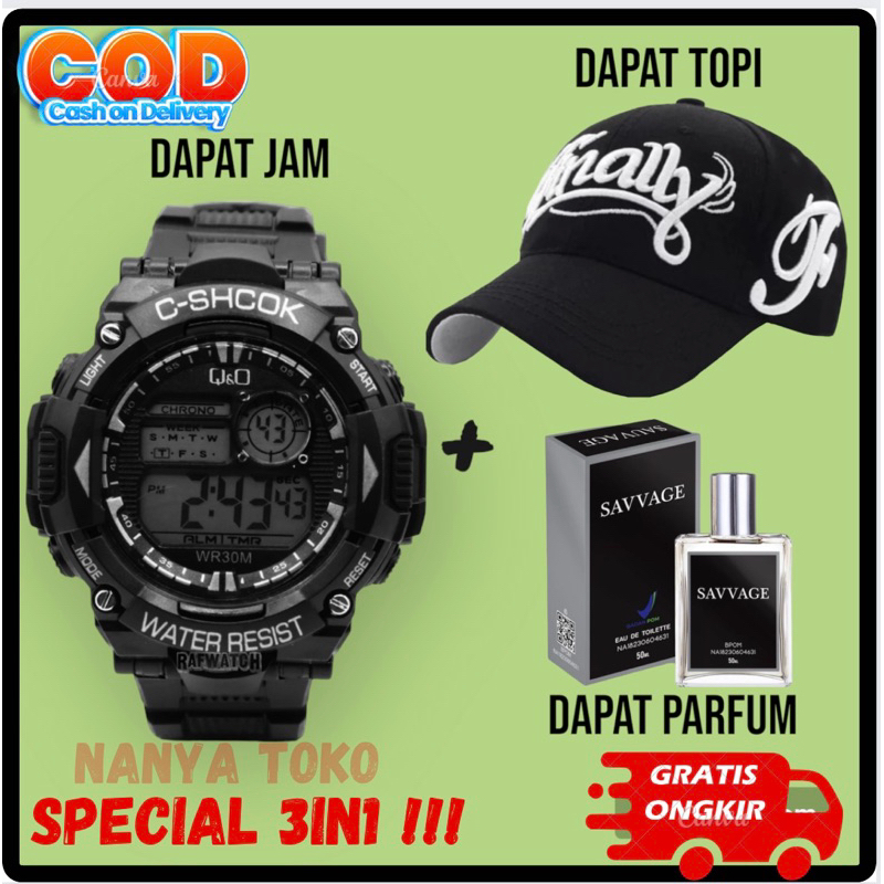SPECIAL 3in1 - Beli jam tangan gratis topi dan parfum/jam tangan digital murah/jam tangan pria/beli 