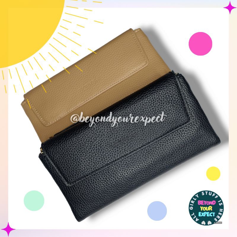 Dompet Lipat Tiga Magnet Tanam Panjang Kulit Jeruk Lentur (Boershi)