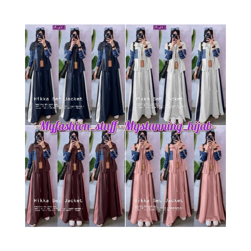 HIKKA SET JACKET By Kayla | Setelan Dress Gamis Maxy Jaket Bahan Babyterry Mix Jeans Wash ; Inner Le