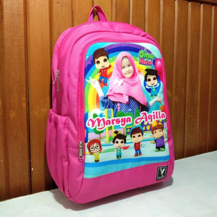 Yoctara T40+ | Tas Anak Pakai Foto Nama Karakter Omar Hana SD Kelas 4-6 Tas Omar Hana SD Tas SD Omar