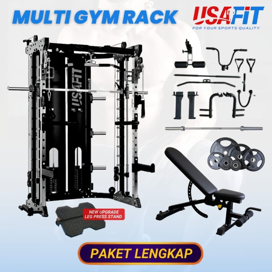 Lifesports - Alat Olahraga Angkat Beban Fitness Multi Gym Rack USAFIT Fitness Komersial - Smith Machine