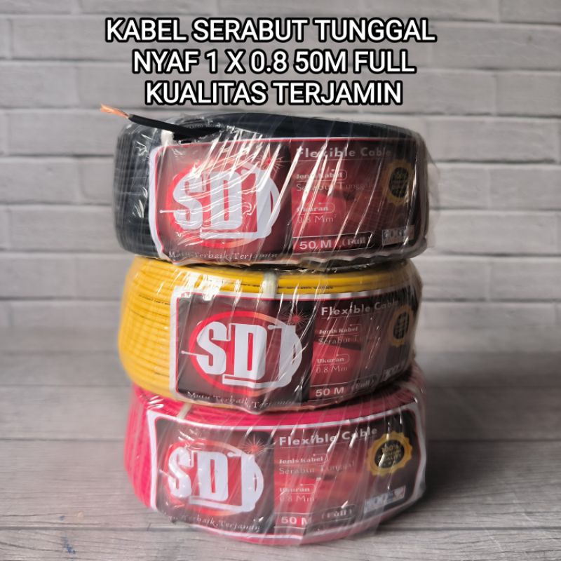 SDJ KABEL NYAF 1X0.8 50M FULL CABLE TUNGGAL SERABUT BAGUS BERKUALITAS 1 X 0,8 50 METER CABLE AWG MOT
