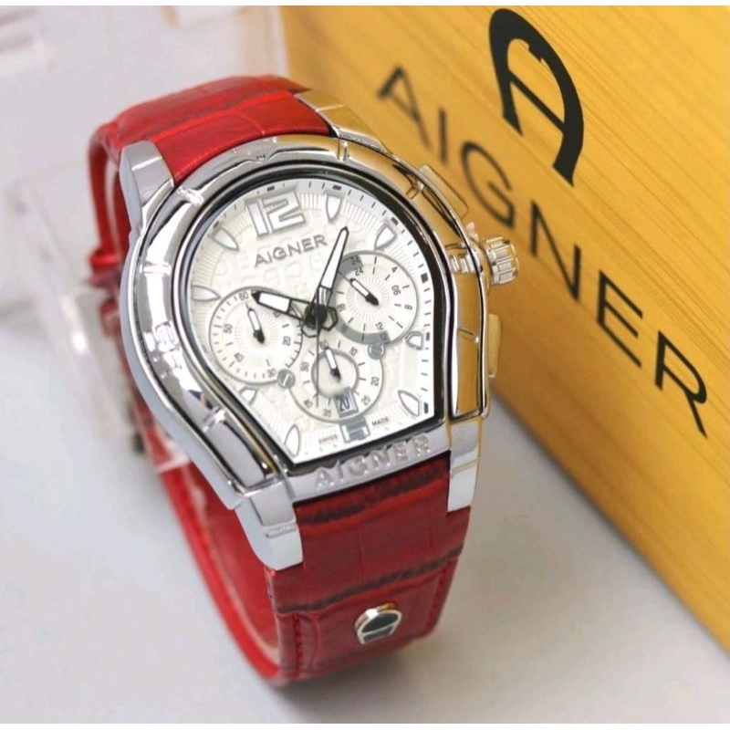 Jam Tangan Wanita Elegant Exclusive AIGNER Italy Premium Watch Leather Red