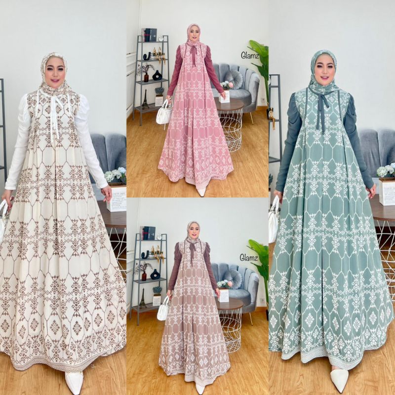 AYRA 1 GLZ / SETELAN GAMIS CERUTY GRATIS HIJAB / GAMIS SET HIJAB/ SET GAMIS MEWAH/ YUMNA GLZ / Gamis