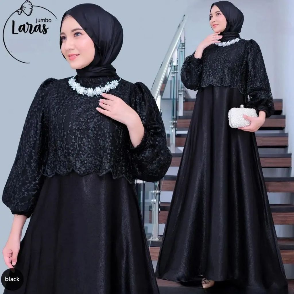 Gamis Santorini Premium Laras Maxy BC Size M L XL XXL Mix Brukat Busana Muslim Wanita Dress Mewah El
