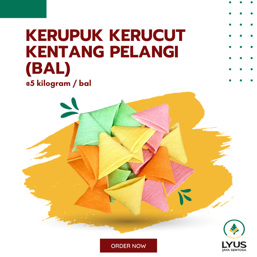 

Kerupuk / Krupuk Cemara Kerucut Kentang Pelangi @5kg (BAL)